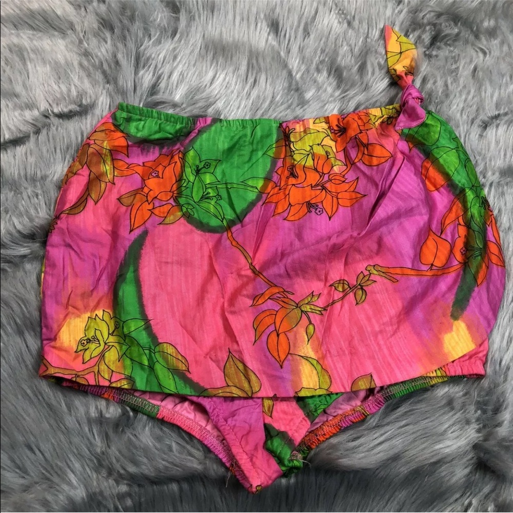 Vintage 60s Surfers Pink Floral Skirted Swim Beach Bottoms